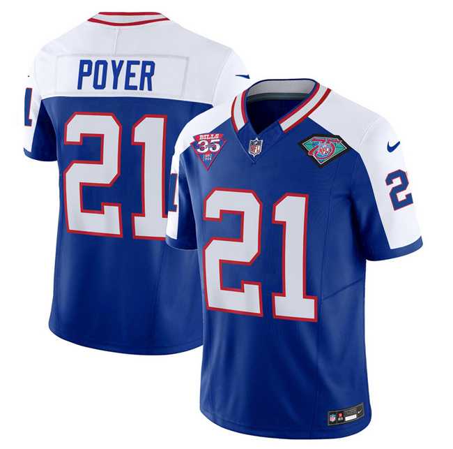 Men & Women & Youth Buffalo Bills #21 Jordan Poyer Blue White 2023 F.U.S.E. 75th Anniversary Throwback Vapor Untouchable Limited Football Stitched Jersey